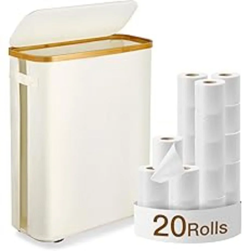 Bathroom Toilet Paper Storage Basket, Container w/ Lid 12 Mega Rolls Collapsible